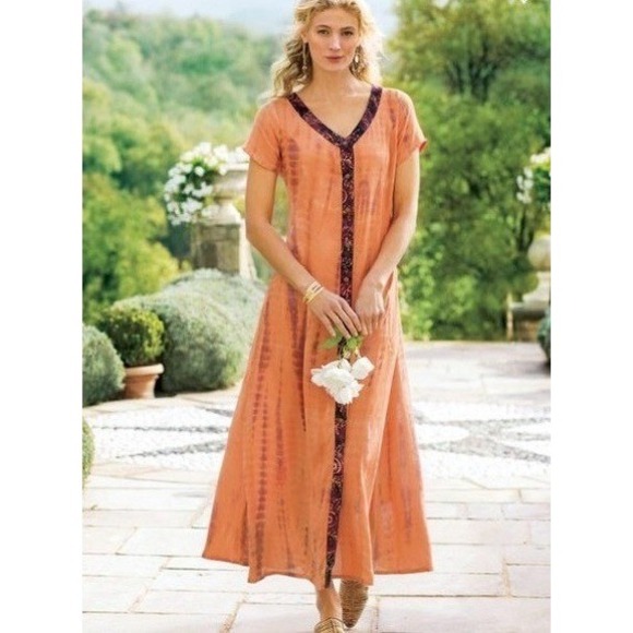 Soft Surroundings Dresses & Skirts - Soft Surroundings Maxi Dress Petite XL Sunset Bali Tie Dye Boho Hippie Festival